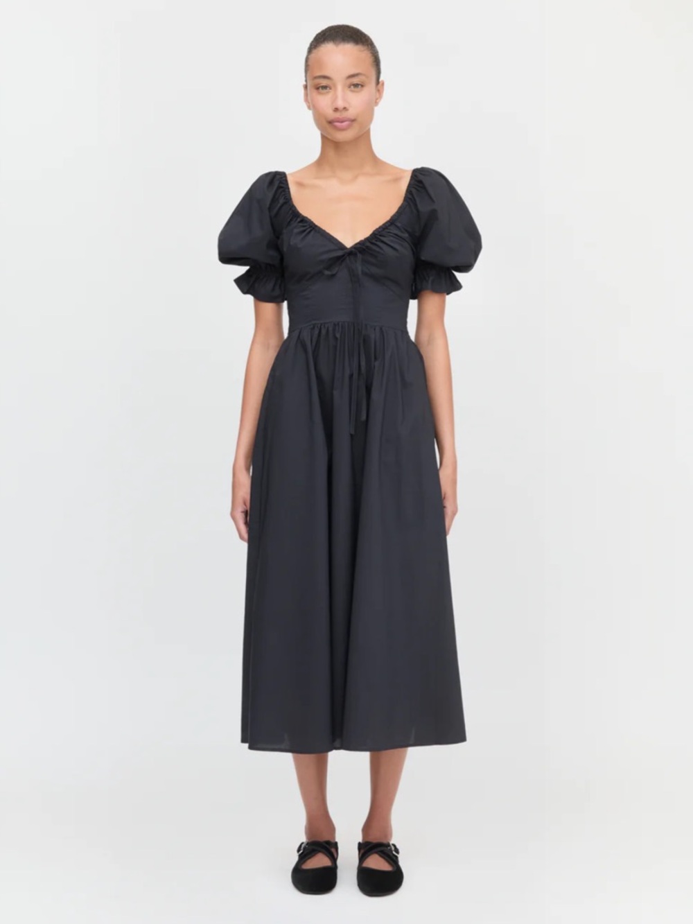 Hill House The Ophelia Dress - Black Puff-Sleeve Midi